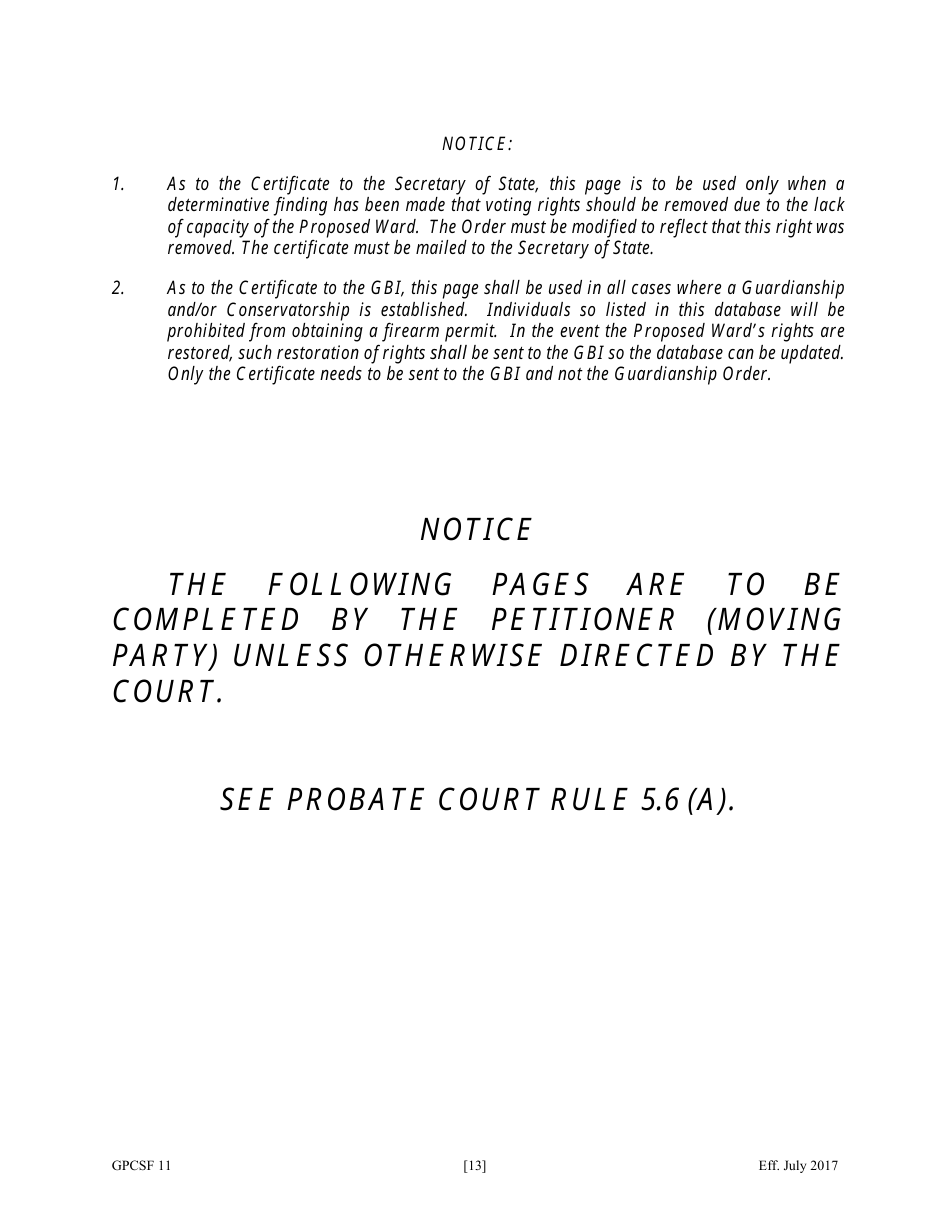 Form GPCSF11 Petition for Appointment of an Emergency Guardian and / or Emergency Conservator for a Proposed Ward - Georgia (United States), Page 15