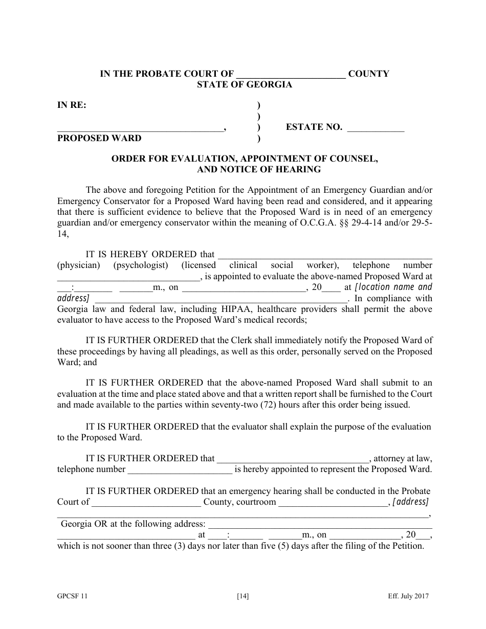 Form GPCSF11 - Fill Out, Sign Online and Download Fillable PDF, Georgia ...