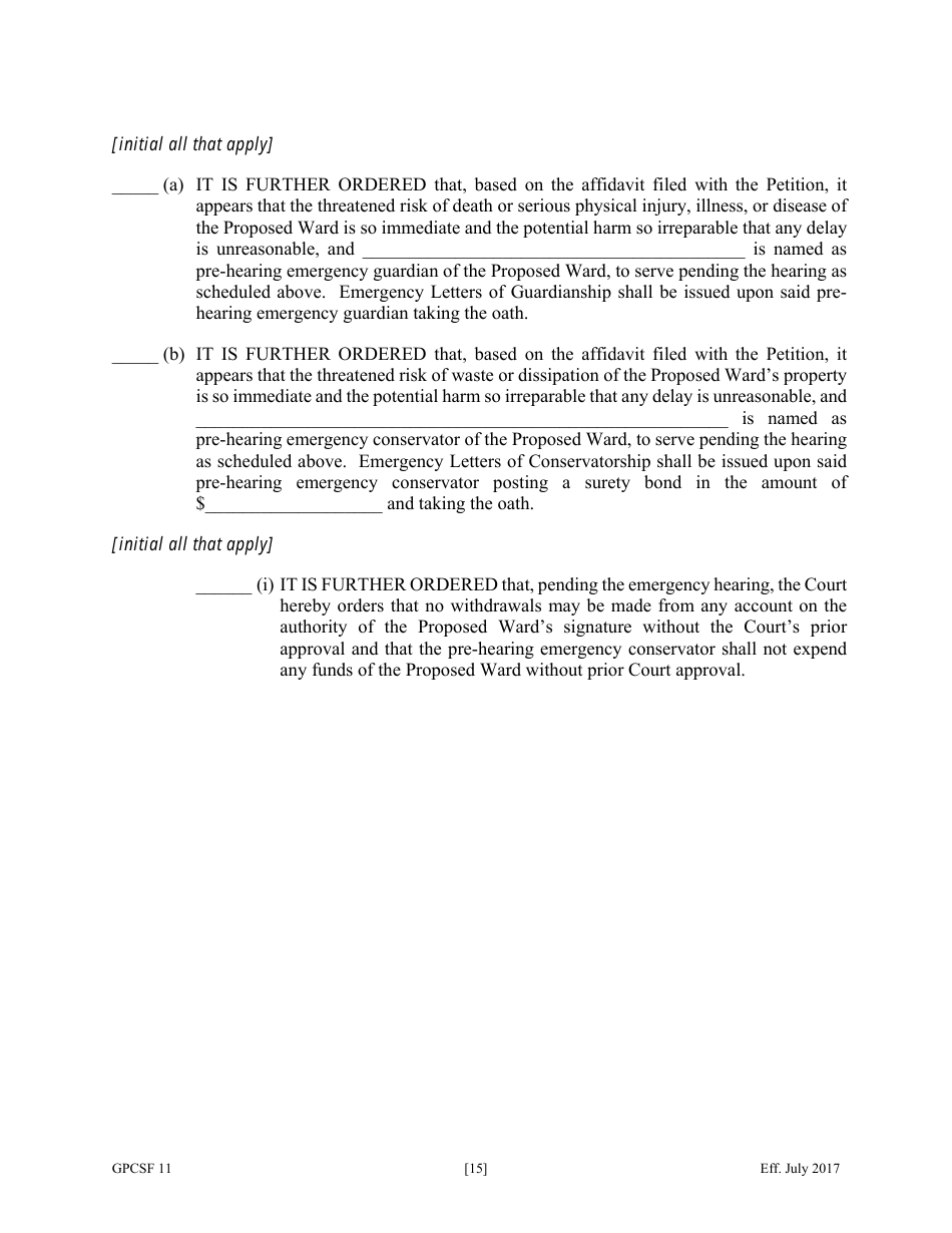 Form GPCSF11 Petition for Appointment of an Emergency Guardian and / or Emergency Conservator for a Proposed Ward - Georgia (United States), Page 17
