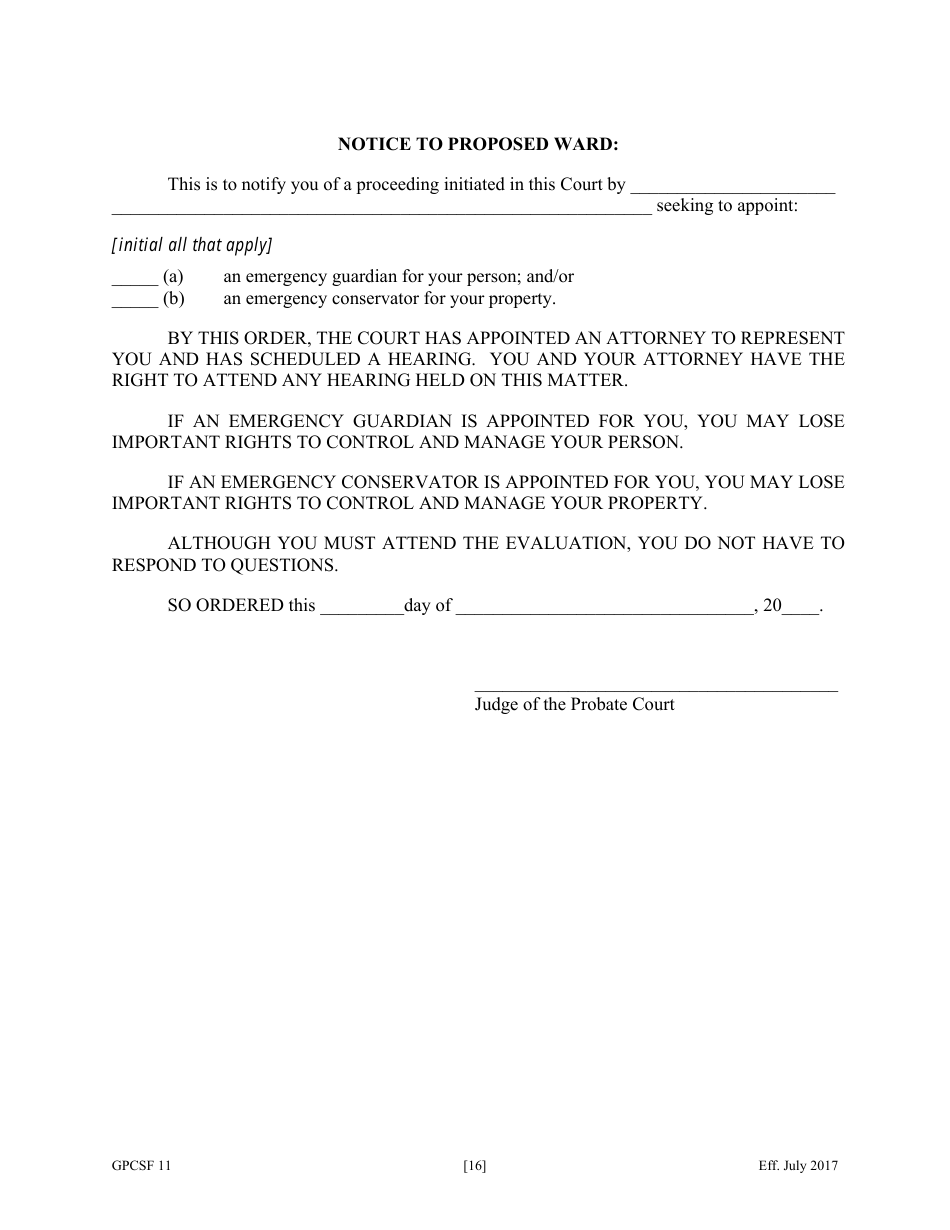 Form GPCSF11 Petition for Appointment of an Emergency Guardian and / or Emergency Conservator for a Proposed Ward - Georgia (United States), Page 18