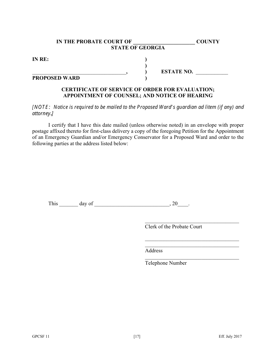 Form GPCSF11 Petition for Appointment of an Emergency Guardian and / or Emergency Conservator for a Proposed Ward - Georgia (United States), Page 19
