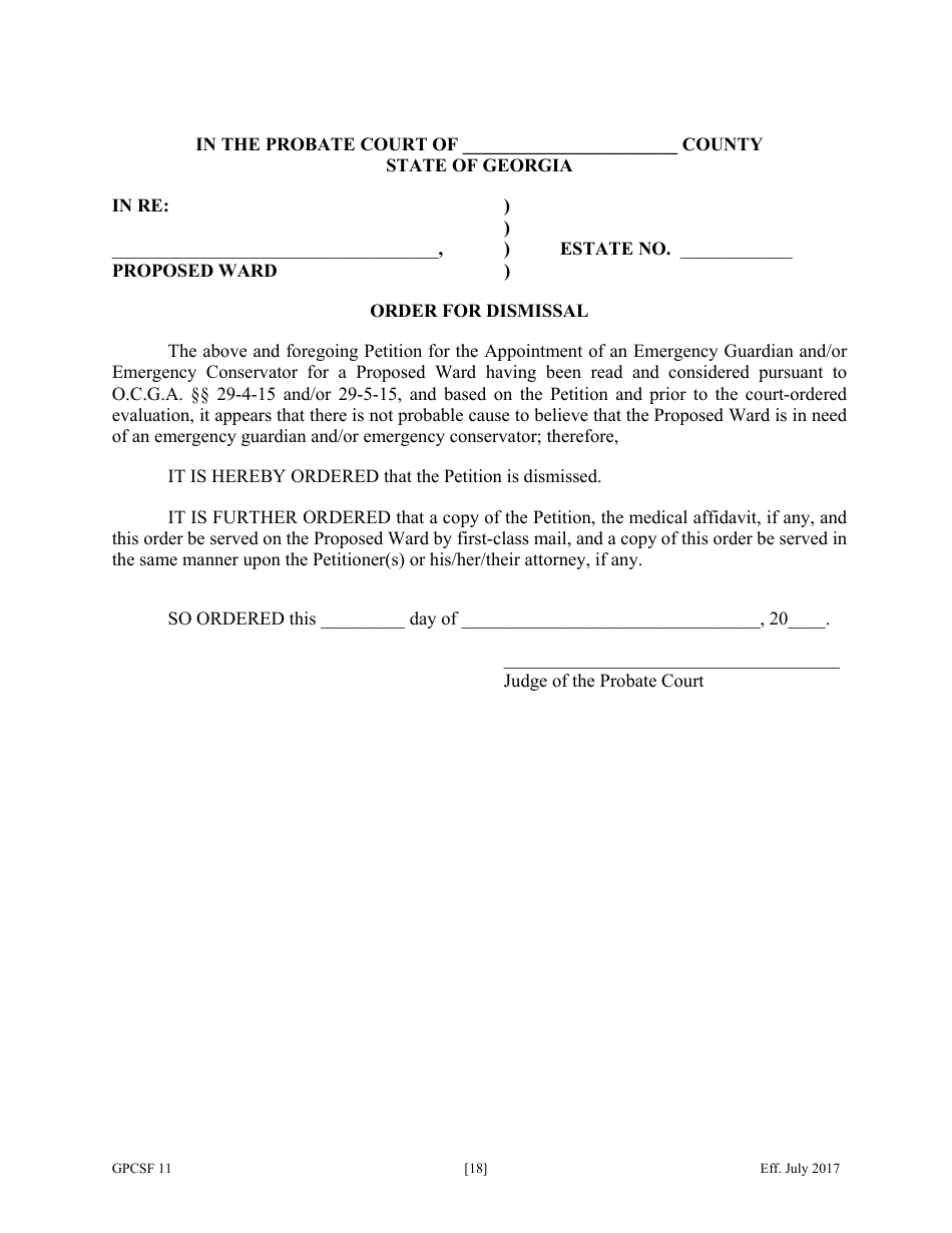Form GPCSF11 Petition for Appointment of an Emergency Guardian and / or Emergency Conservator for a Proposed Ward - Georgia (United States), Page 20