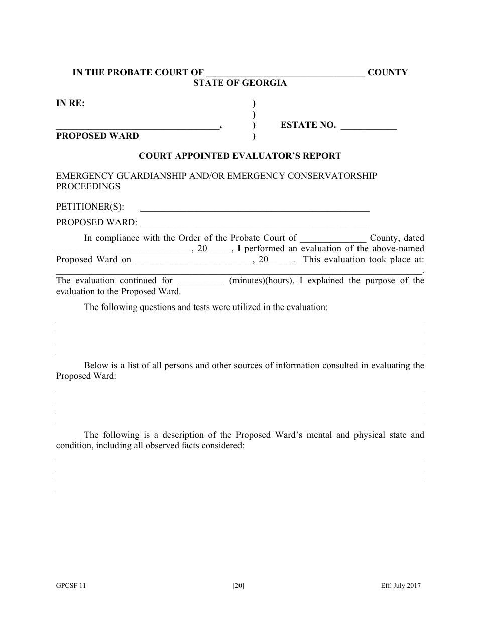 Form GPCSF11 Petition for Appointment of an Emergency Guardian and / or Emergency Conservator for a Proposed Ward - Georgia (United States), Page 22