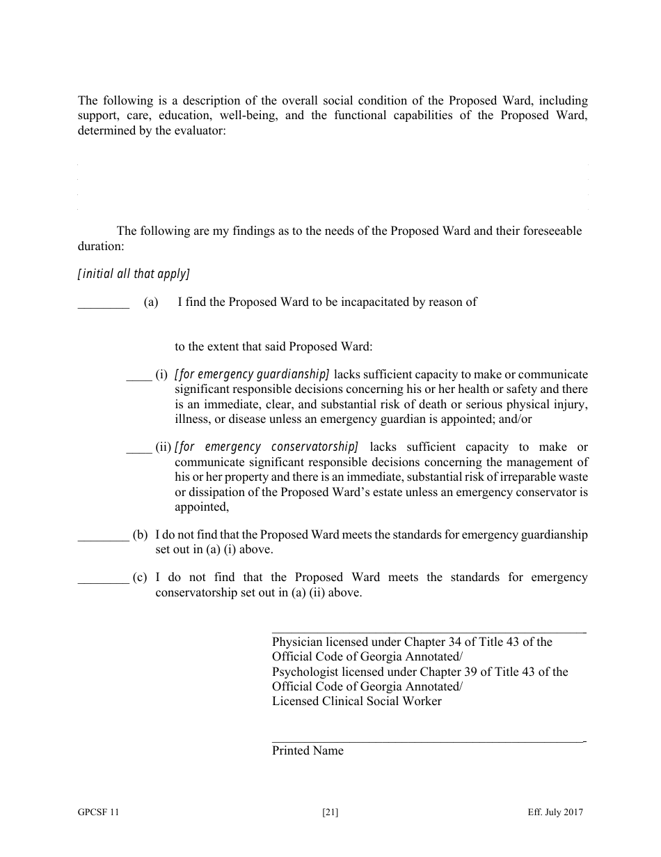 Form GPCSF11 Petition for Appointment of an Emergency Guardian and / or Emergency Conservator for a Proposed Ward - Georgia (United States), Page 23