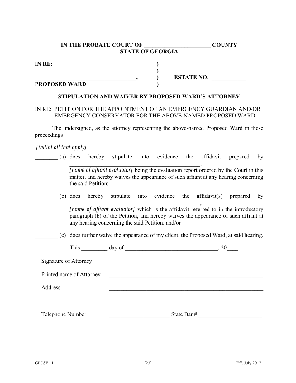 Form GPCSF11 Petition for Appointment of an Emergency Guardian and / or Emergency Conservator for a Proposed Ward - Georgia (United States), Page 25