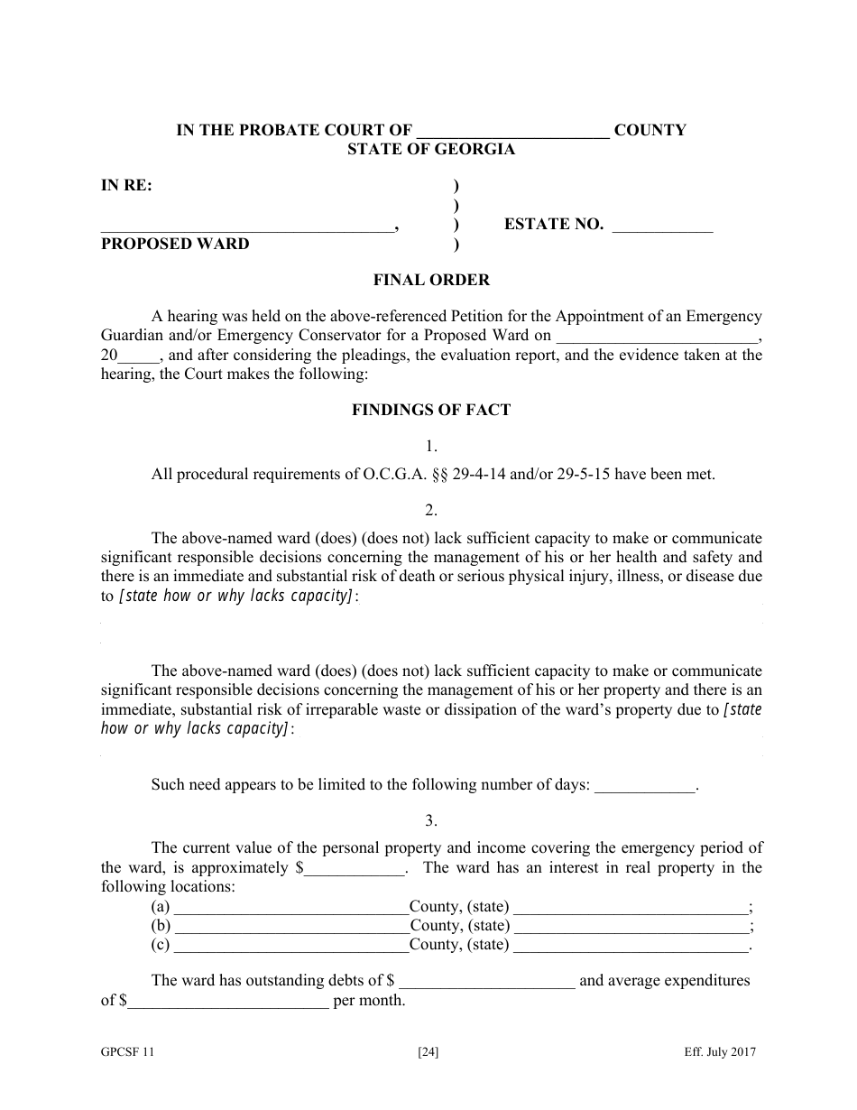 Form GPCSF11 Petition for Appointment of an Emergency Guardian and / or Emergency Conservator for a Proposed Ward - Georgia (United States), Page 26