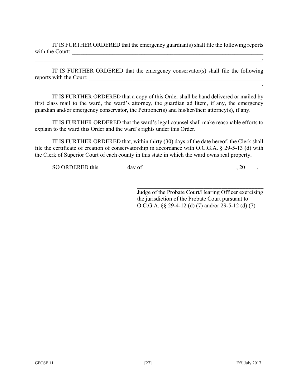 Form GPCSF11 Petition for Appointment of an Emergency Guardian and / or Emergency Conservator for a Proposed Ward - Georgia (United States), Page 29