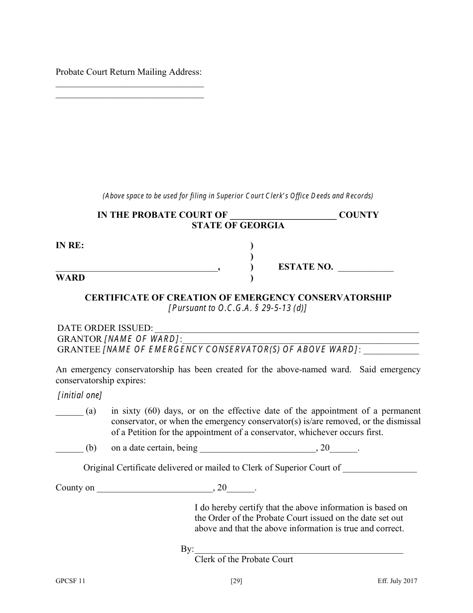 Form GPCSF11 - Fill Out, Sign Online and Download Fillable PDF, Georgia ...