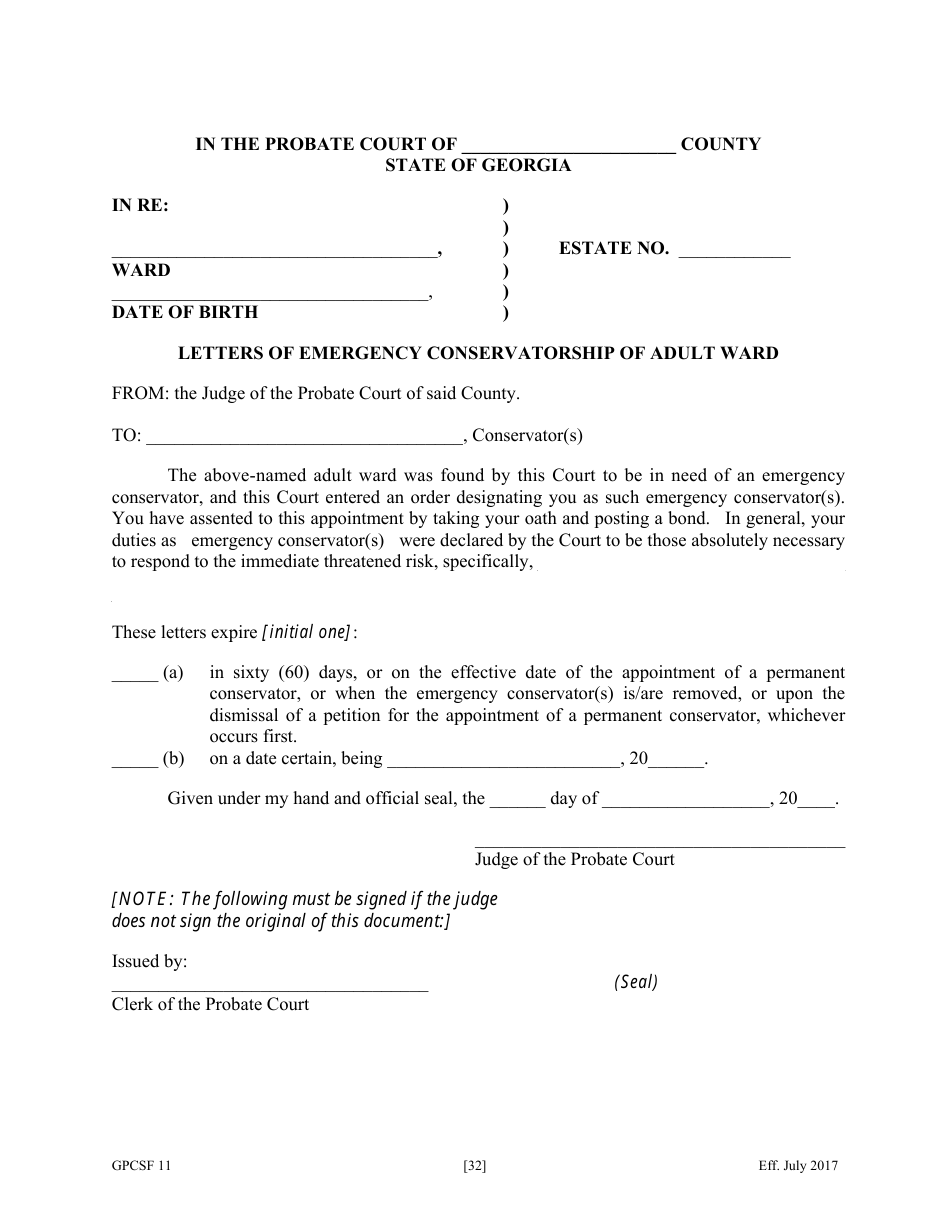 Form GPCSF11 Petition for Appointment of an Emergency Guardian and / or Emergency Conservator for a Proposed Ward - Georgia (United States), Page 34