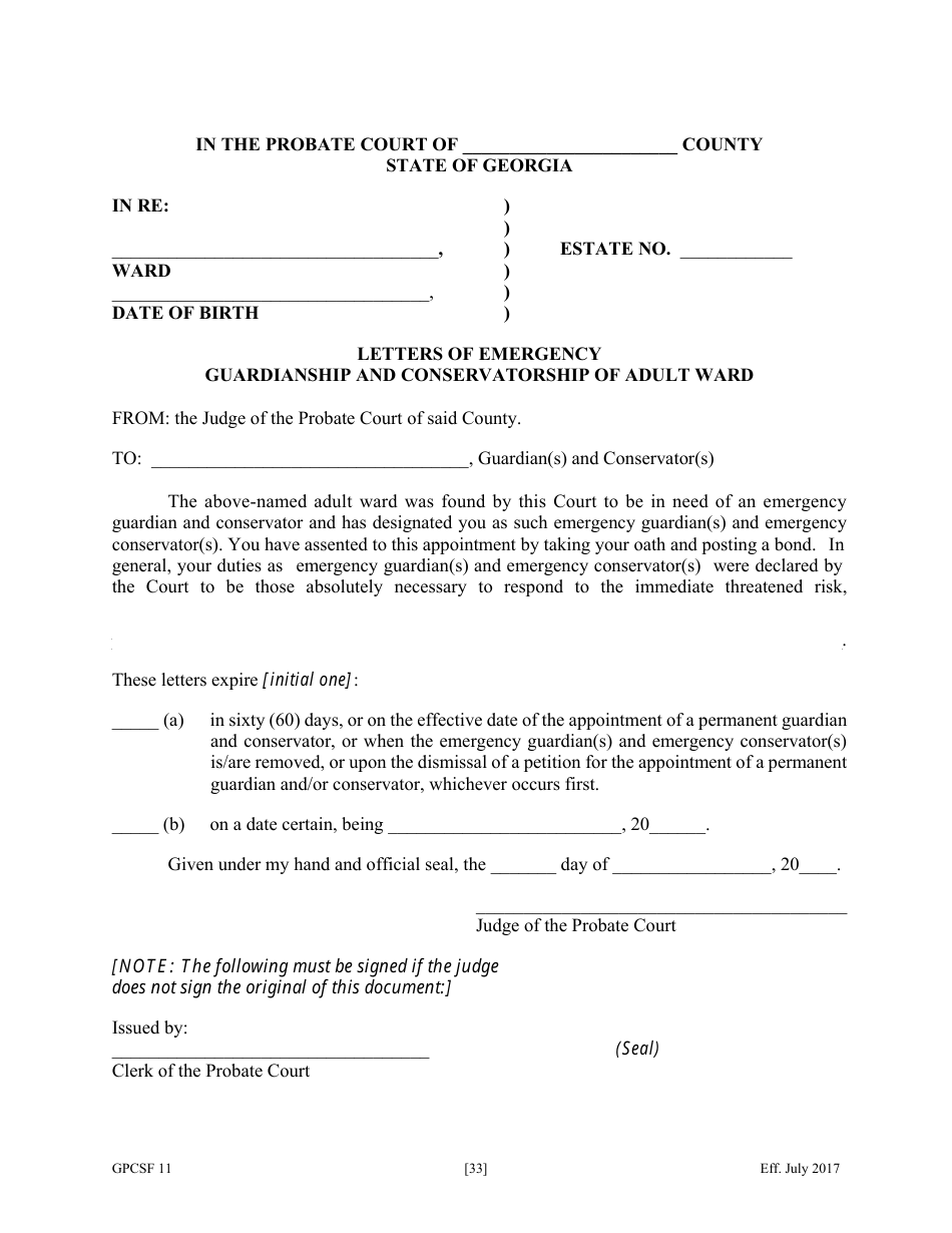 Form GPCSF11 Petition for Appointment of an Emergency Guardian and / or Emergency Conservator for a Proposed Ward - Georgia (United States), Page 35