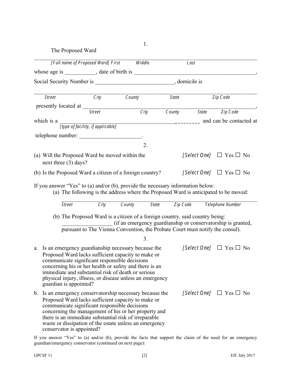 Form GPCSF11 Petition for Appointment of an Emergency Guardian and / or Emergency Conservator for a Proposed Ward - Georgia (United States), Page 4