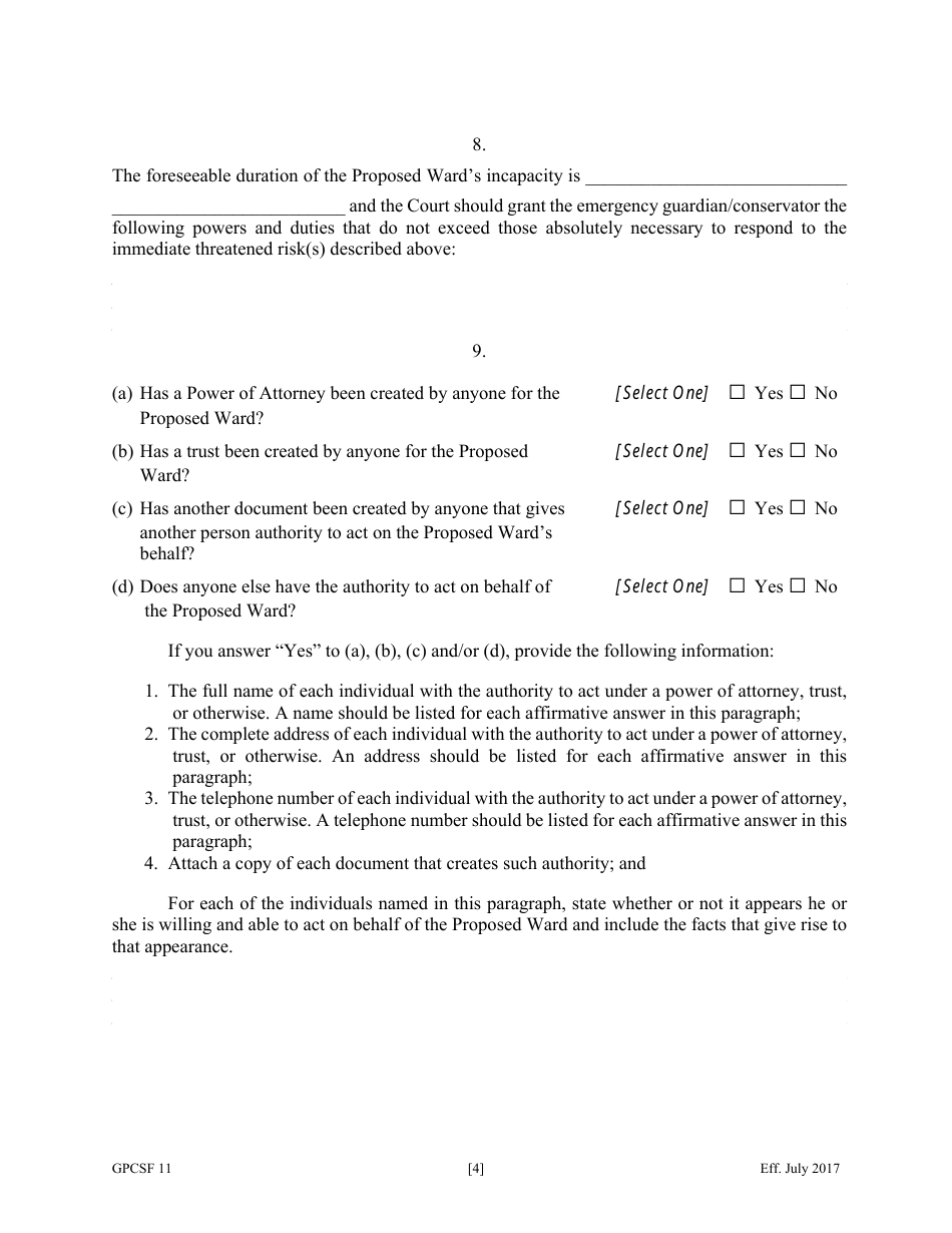 Form GPCSF11 Petition for Appointment of an Emergency Guardian and / or Emergency Conservator for a Proposed Ward - Georgia (United States), Page 6