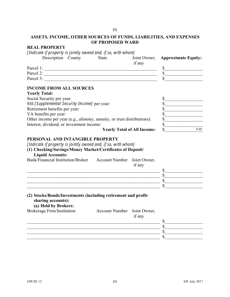 Form GPCSF12 Petition for Appointment of a Guardian and / or Conservator for a Proposed Ward - Georgia (United States), Page 10