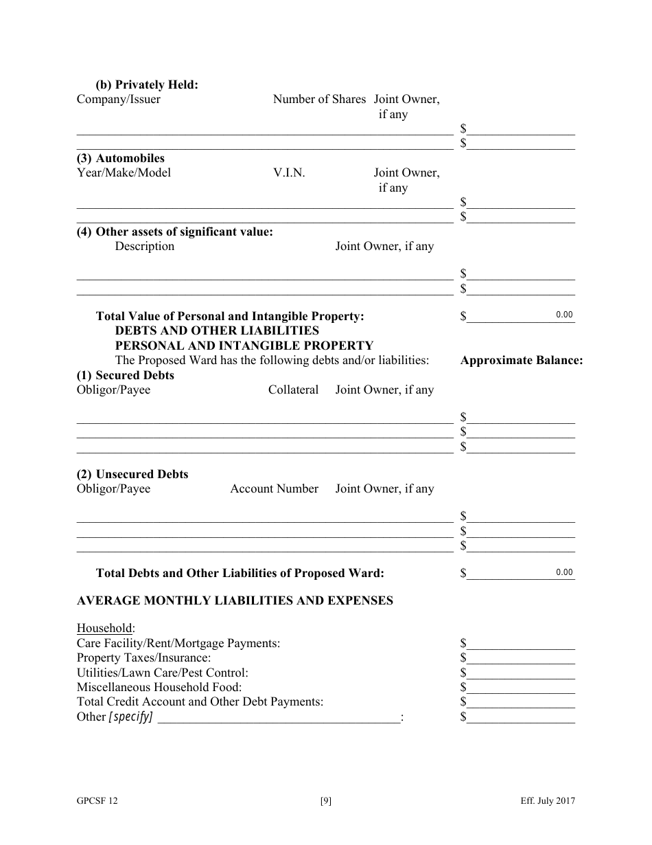 Form GPCSF12 Petition for Appointment of a Guardian and / or Conservator for a Proposed Ward - Georgia (United States), Page 11