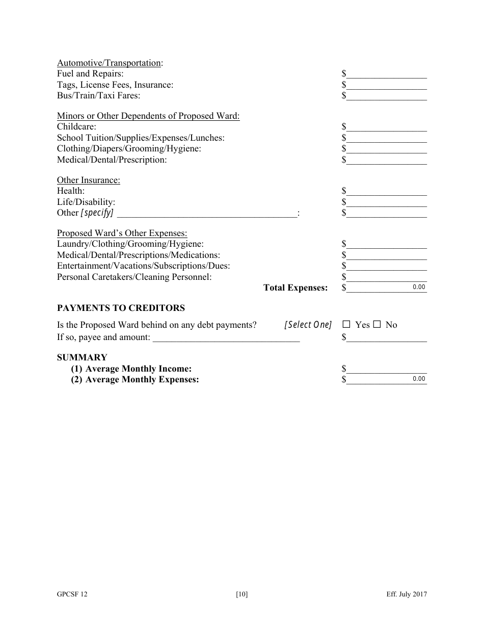 Form GPCSF12 Petition for Appointment of a Guardian and / or Conservator for a Proposed Ward - Georgia (United States), Page 12