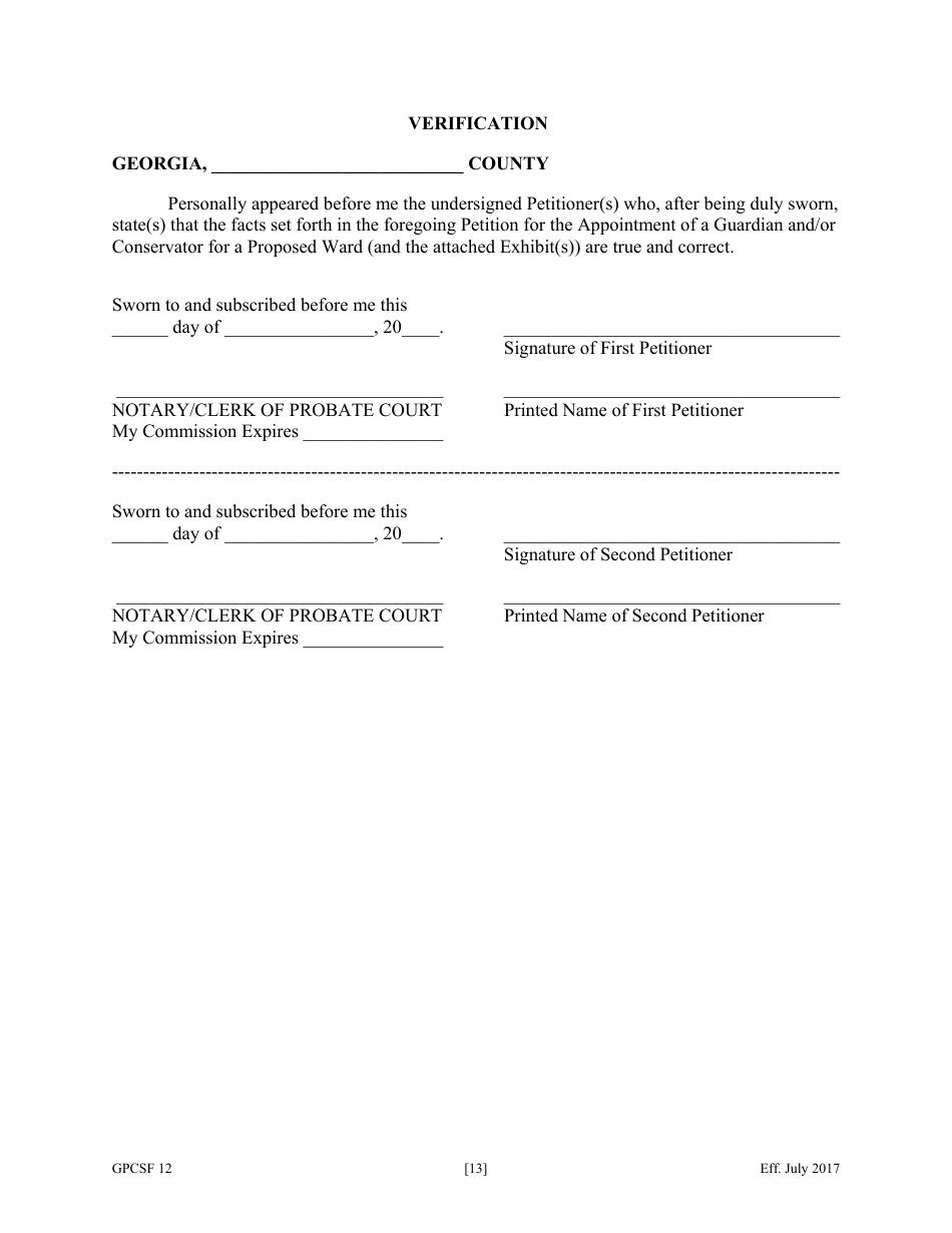 Form GPCSF12 Petition for Appointment of a Guardian and / or Conservator for a Proposed Ward - Georgia (United States), Page 15