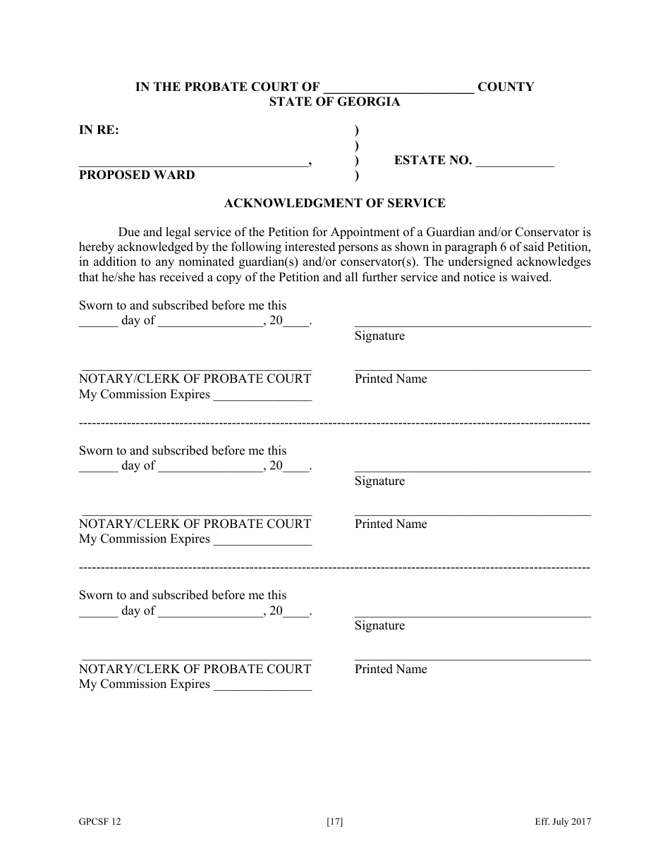 Form GPCSF12 Petition for Appointment of a Guardian and / or Conservator for a Proposed Ward - Georgia (United States), Page 19