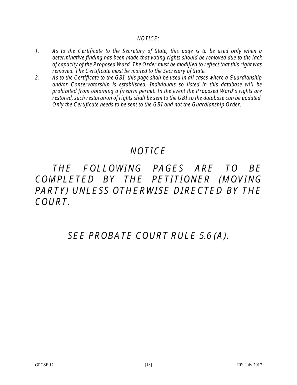 Form GPCSF12 Petition for Appointment of a Guardian and / or Conservator for a Proposed Ward - Georgia (United States), Page 20