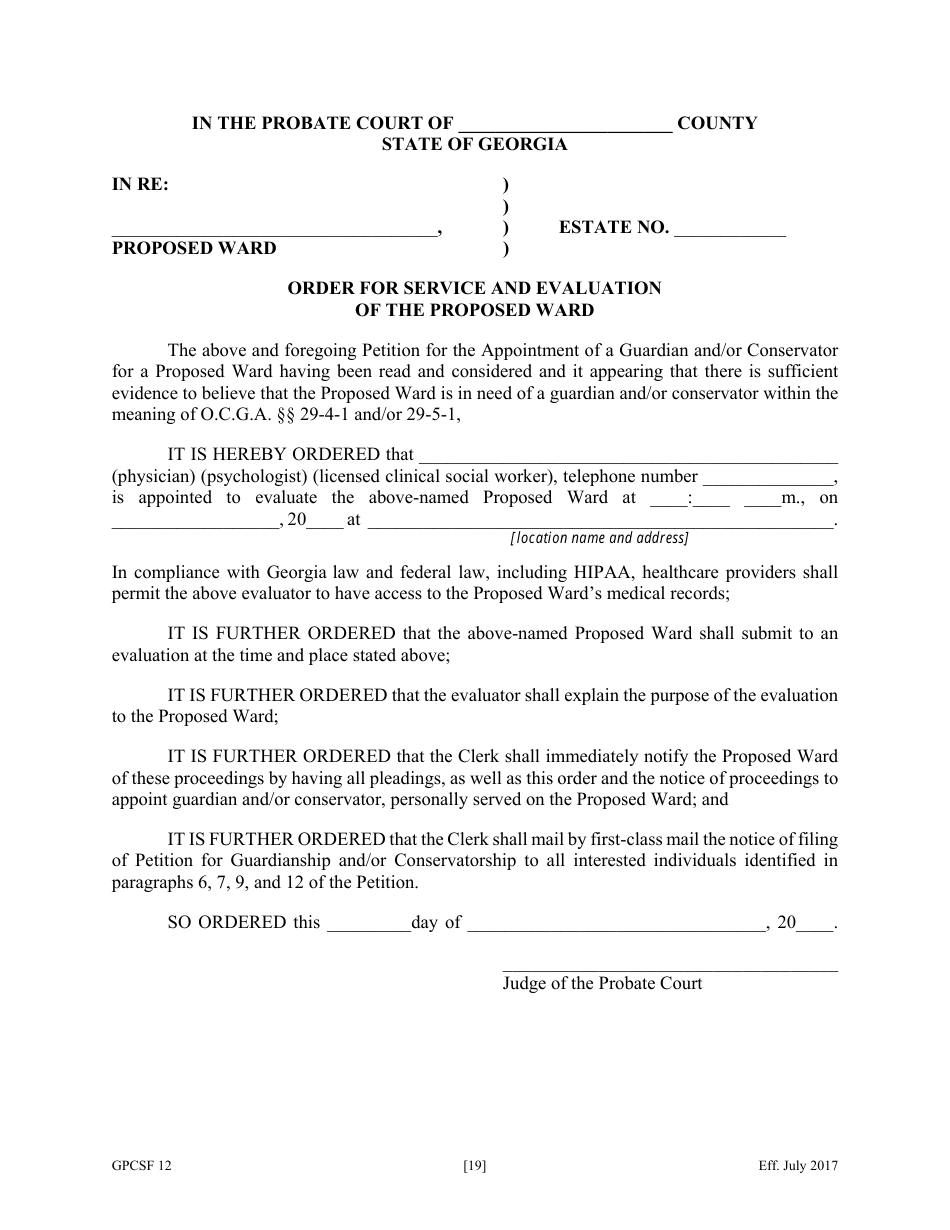 Form GPCSF12 Petition for Appointment of a Guardian and / or Conservator for a Proposed Ward - Georgia (United States), Page 21