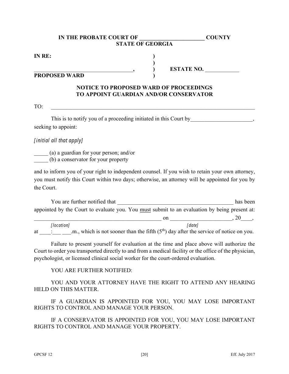 Form GPCSF12 Petition for Appointment of a Guardian and / or Conservator for a Proposed Ward - Georgia (United States), Page 22