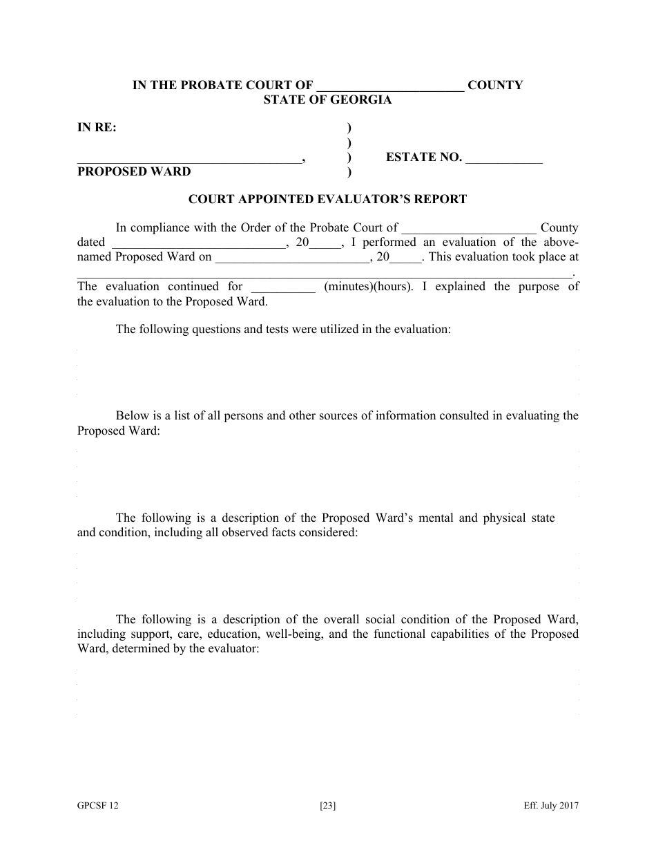 Form GPCSF12 Petition for Appointment of a Guardian and / or Conservator for a Proposed Ward - Georgia (United States), Page 25