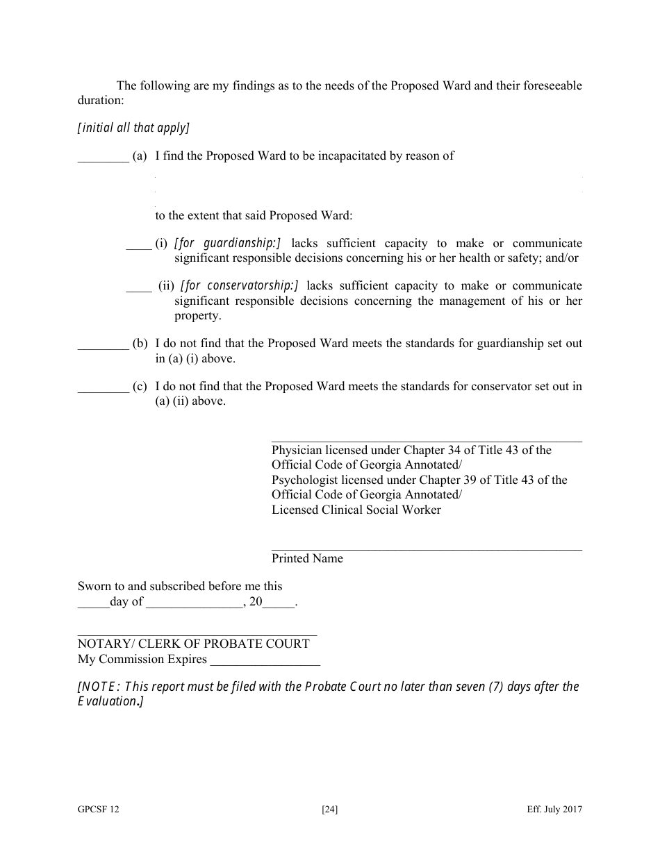 Form GPCSF12 Petition for Appointment of a Guardian and / or Conservator for a Proposed Ward - Georgia (United States), Page 26