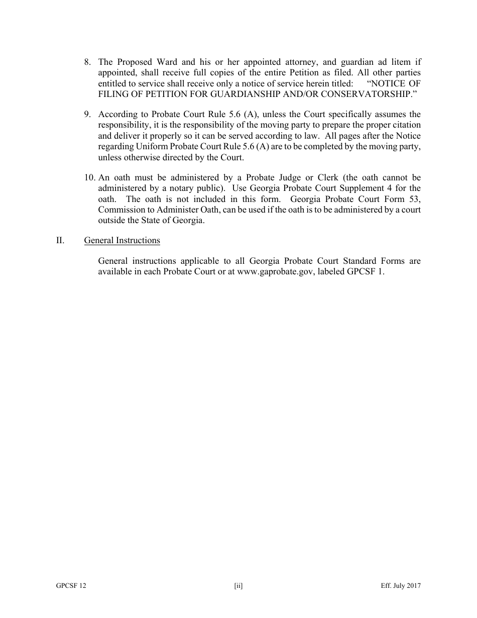 Form GPCSF12 Petition for Appointment of a Guardian and / or Conservator for a Proposed Ward - Georgia (United States), Page 2