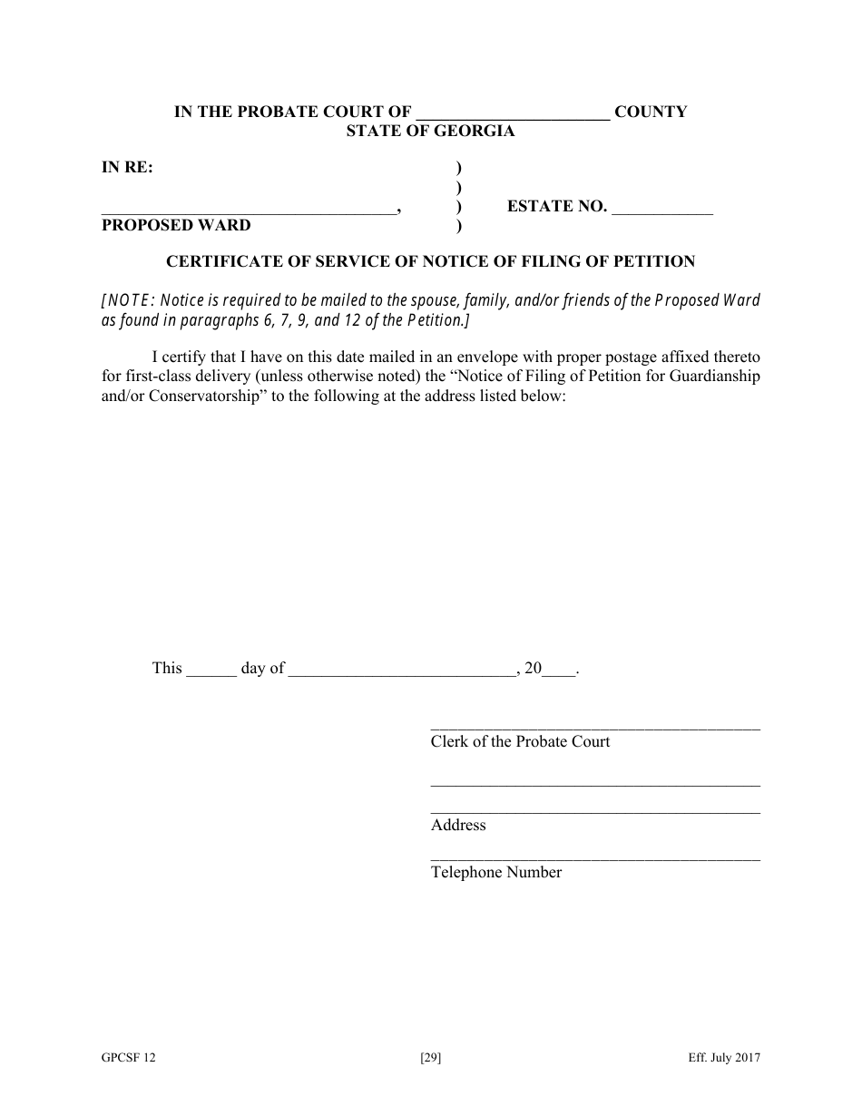 Form GPCSF12 Petition for Appointment of a Guardian and / or Conservator for a Proposed Ward - Georgia (United States), Page 31