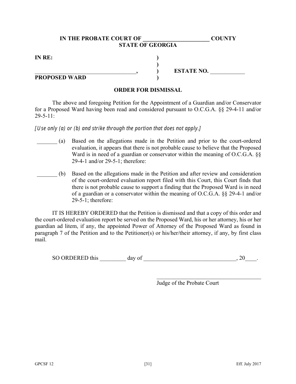 Form GPCSF12 Petition for Appointment of a Guardian and / or Conservator for a Proposed Ward - Georgia (United States), Page 33