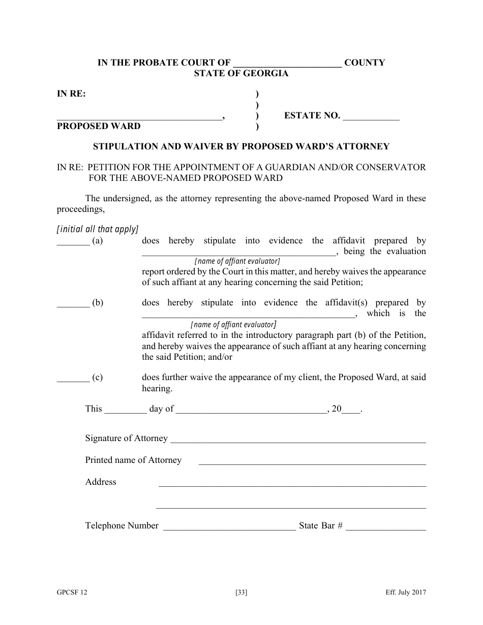 Form GPCSF12 Petition for Appointment of a Guardian and / or Conservator for a Proposed Ward - Georgia (United States), Page 35