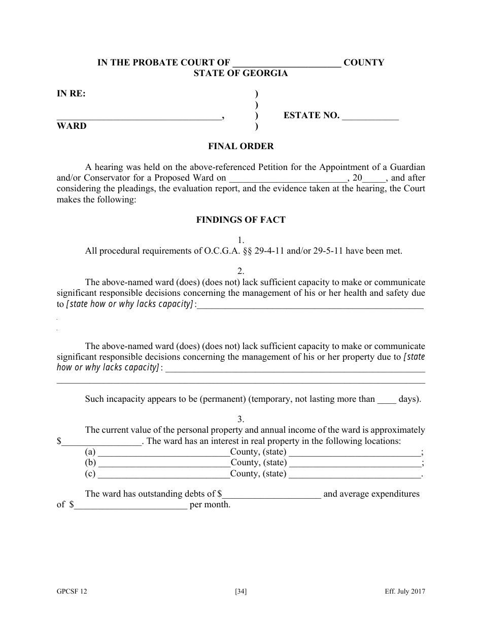 Form GPCSF12 Petition for Appointment of a Guardian and / or Conservator for a Proposed Ward - Georgia (United States), Page 36