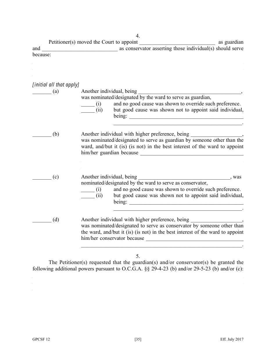 Form GPCSF12 Petition for Appointment of a Guardian and / or Conservator for a Proposed Ward - Georgia (United States), Page 37