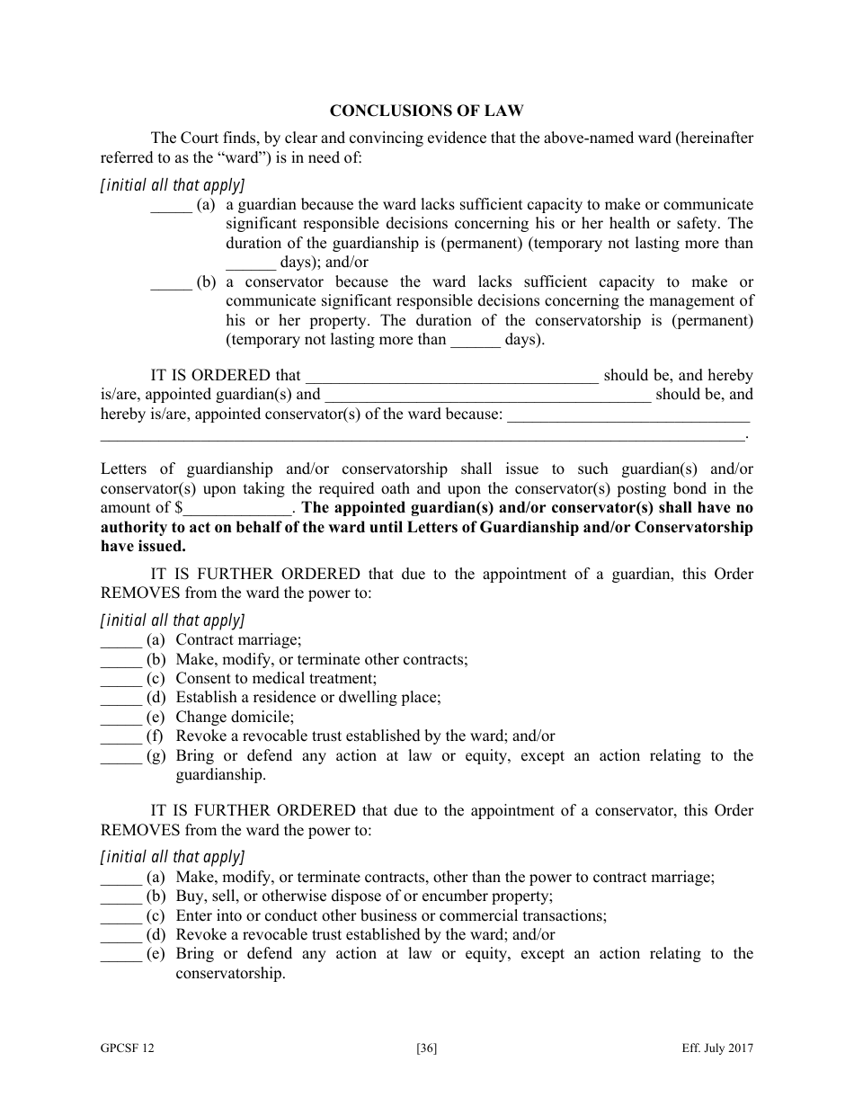 Form GPCSF12 Petition for Appointment of a Guardian and / or Conservator for a Proposed Ward - Georgia (United States), Page 38