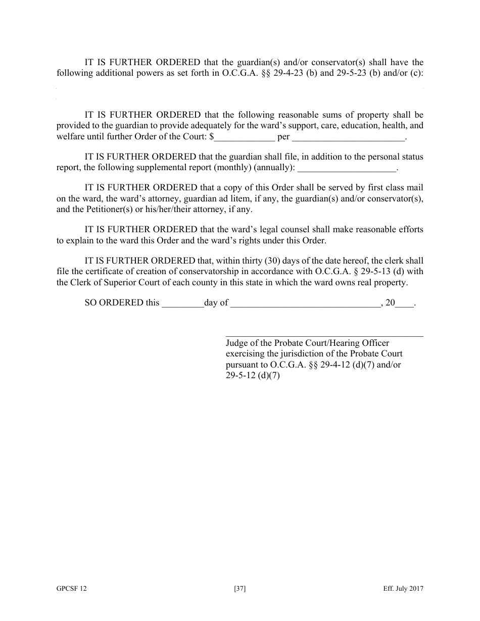 Form GPCSF12 Petition for Appointment of a Guardian and / or Conservator for a Proposed Ward - Georgia (United States), Page 39