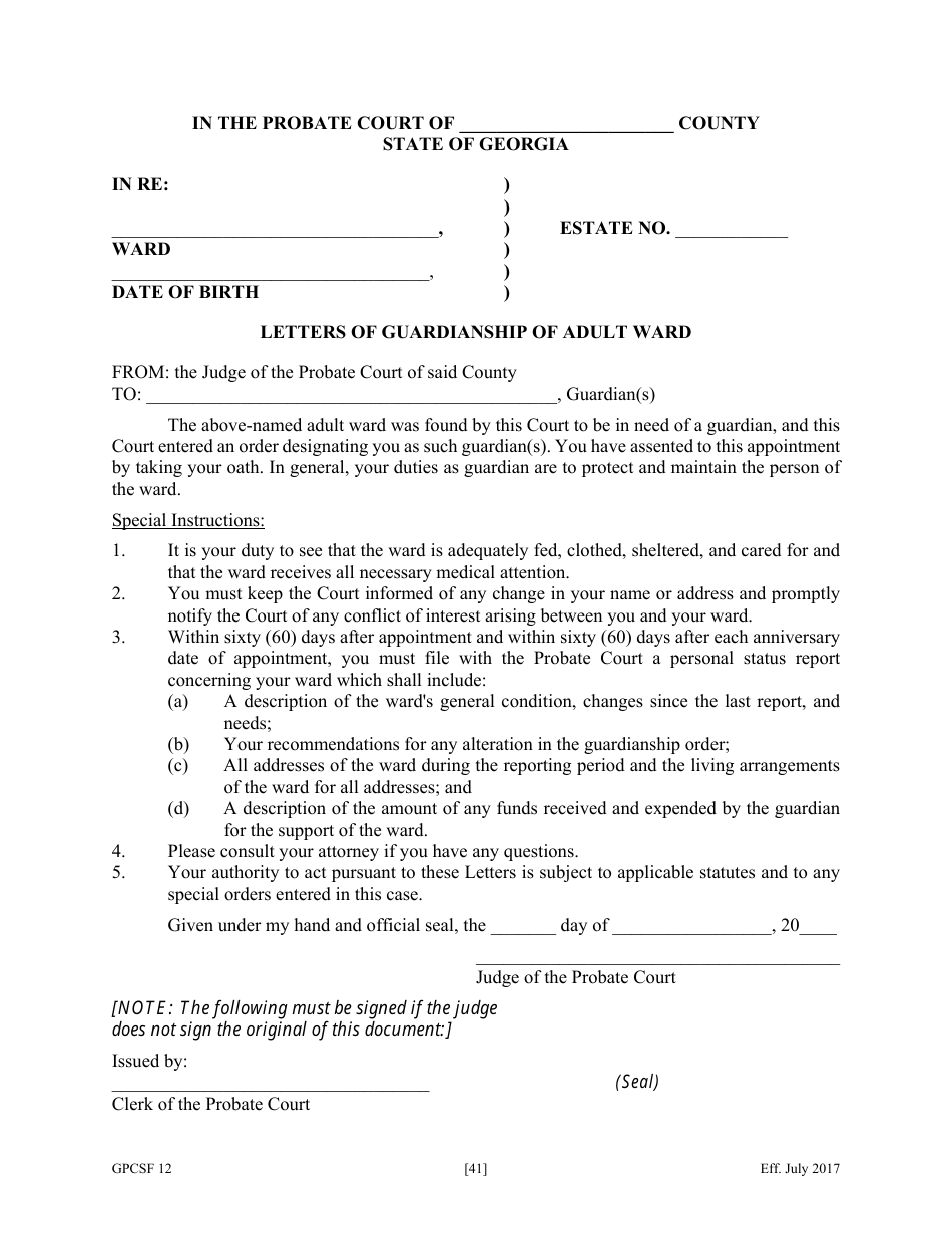 Form GPCSF12 Petition for Appointment of a Guardian and / or Conservator for a Proposed Ward - Georgia (United States), Page 43