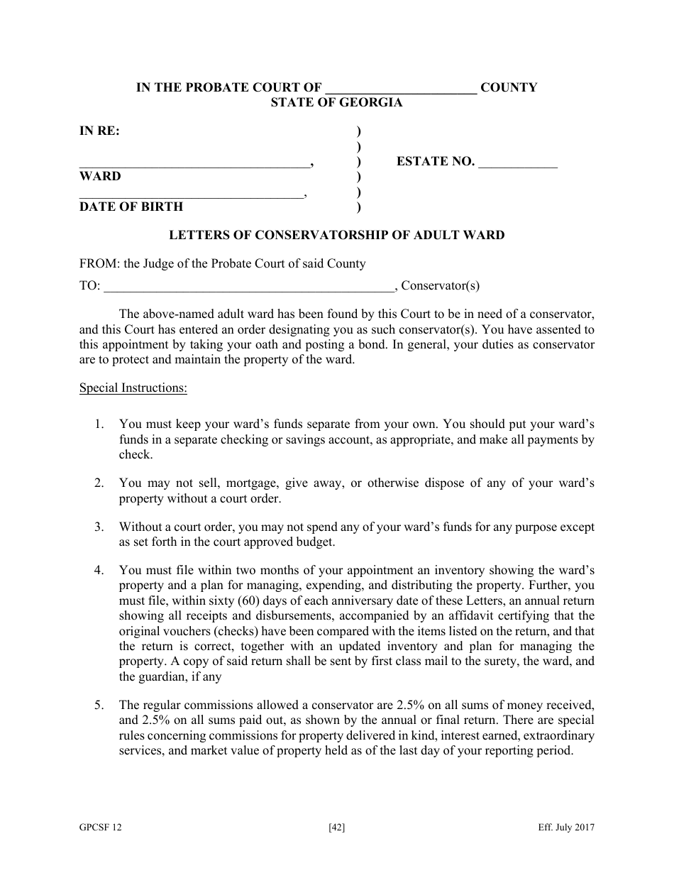 Form GPCSF12 Petition for Appointment of a Guardian and / or Conservator for a Proposed Ward - Georgia (United States), Page 44