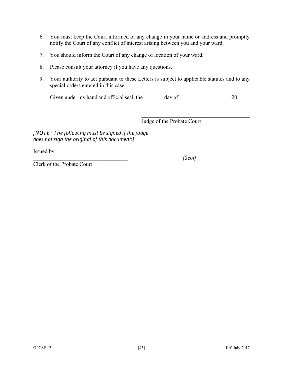 Form GPCSF12 Petition for Appointment of a Guardian and / or Conservator for a Proposed Ward - Georgia (United States), Page 45