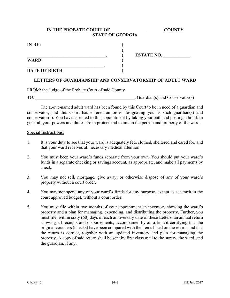 Form GPCSF12 Petition for Appointment of a Guardian and / or Conservator for a Proposed Ward - Georgia (United States), Page 46