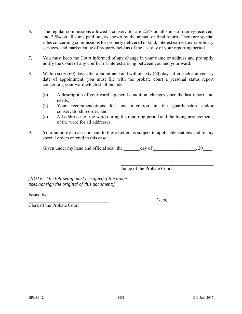 Form GPCSF12 Petition for Appointment of a Guardian and / or Conservator for a Proposed Ward - Georgia (United States), Page 47
