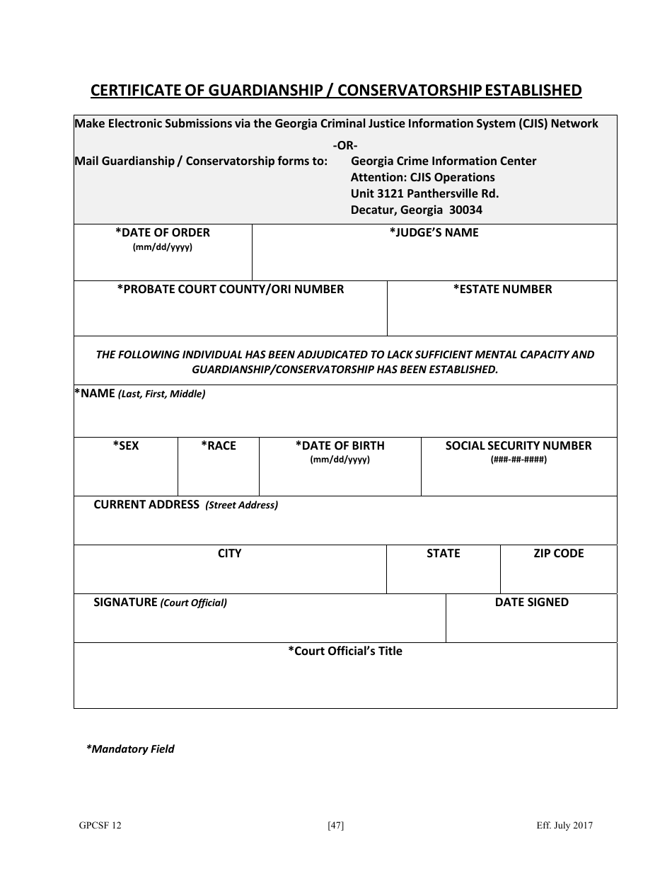 Form GPCSF12 Petition for Appointment of a Guardian and / or Conservator for a Proposed Ward - Georgia (United States), Page 49