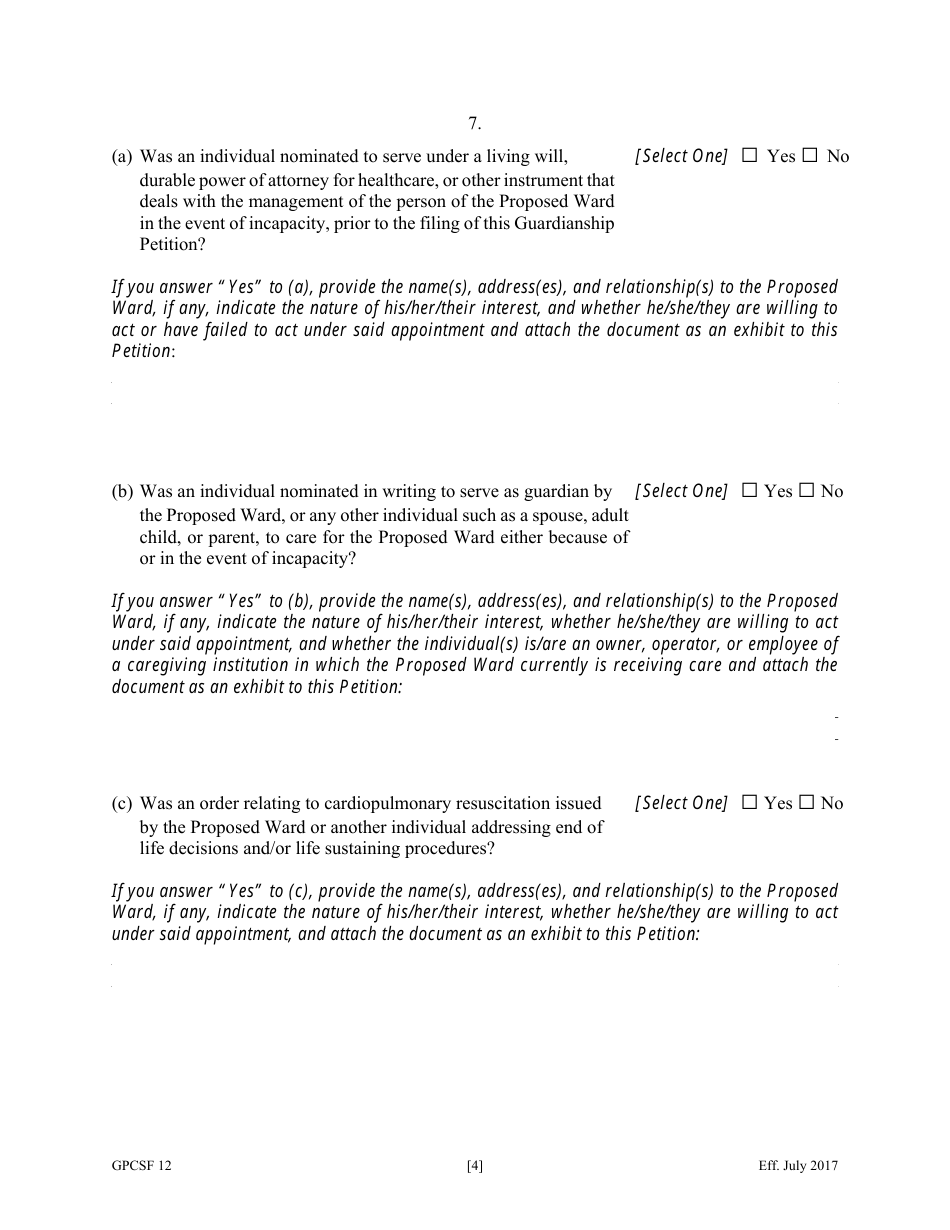 Form GPCSF12 Petition for Appointment of a Guardian and / or Conservator for a Proposed Ward - Georgia (United States), Page 6