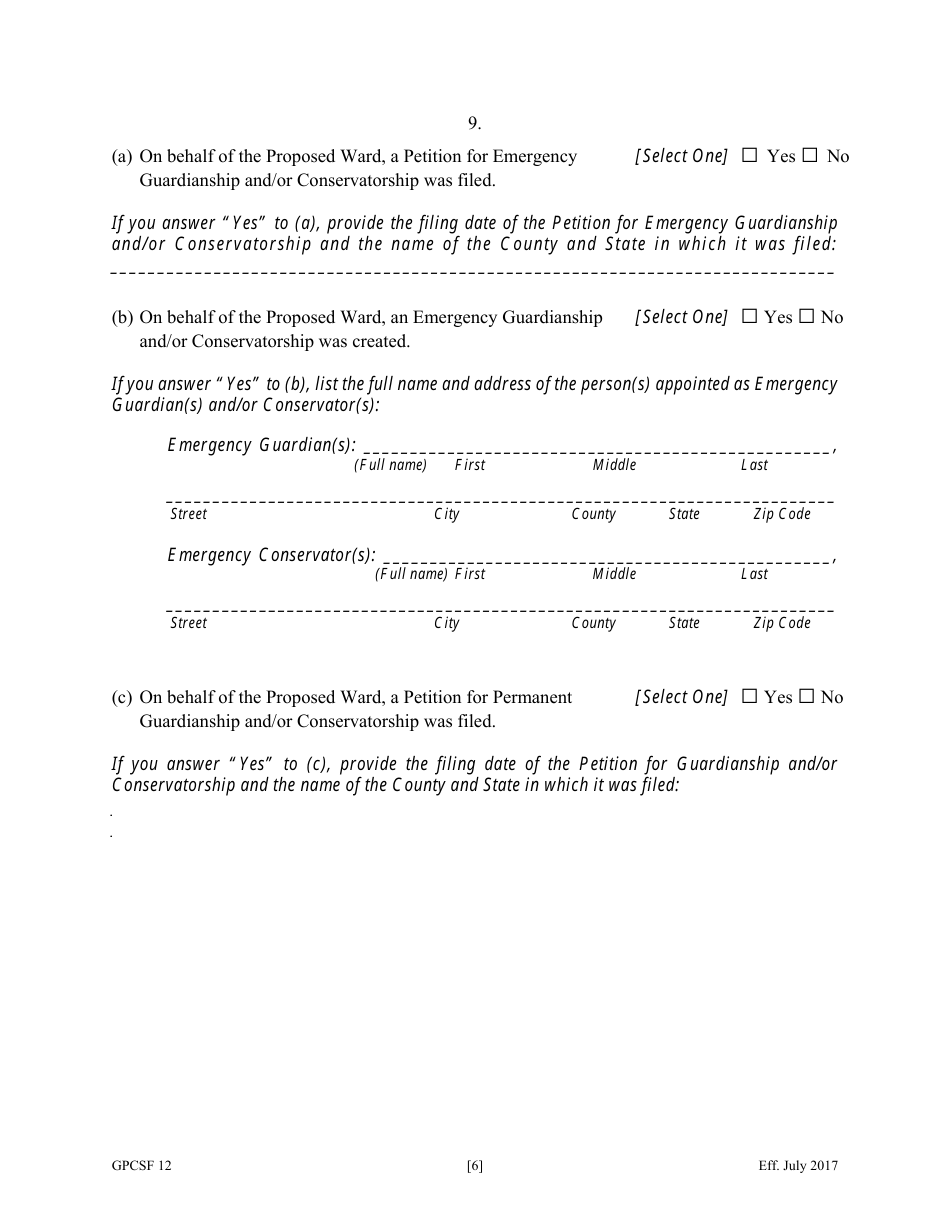 Form GPCSF12 Petition for Appointment of a Guardian and / or Conservator for a Proposed Ward - Georgia (United States), Page 8