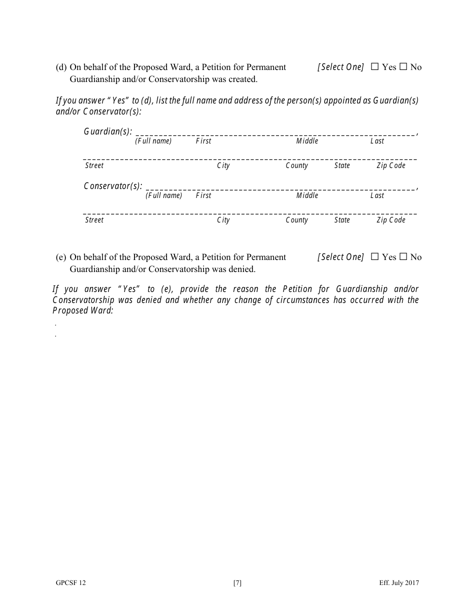 Form GPCSF12 Petition for Appointment of a Guardian and / or Conservator for a Proposed Ward - Georgia (United States), Page 9