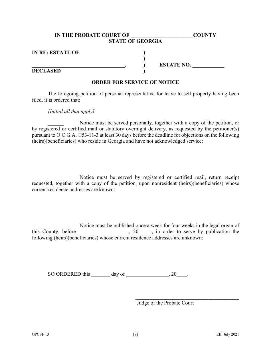 Form GPCSF13 Petition for Leave to Sell Property - Georgia (United States), Page 10
