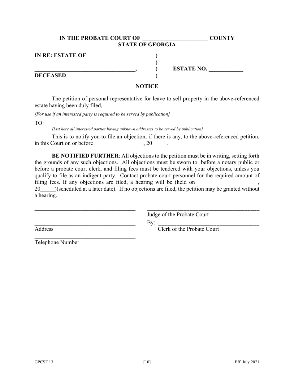 Form GPCSF13 Petition for Leave to Sell Property - Georgia (United States), Page 12