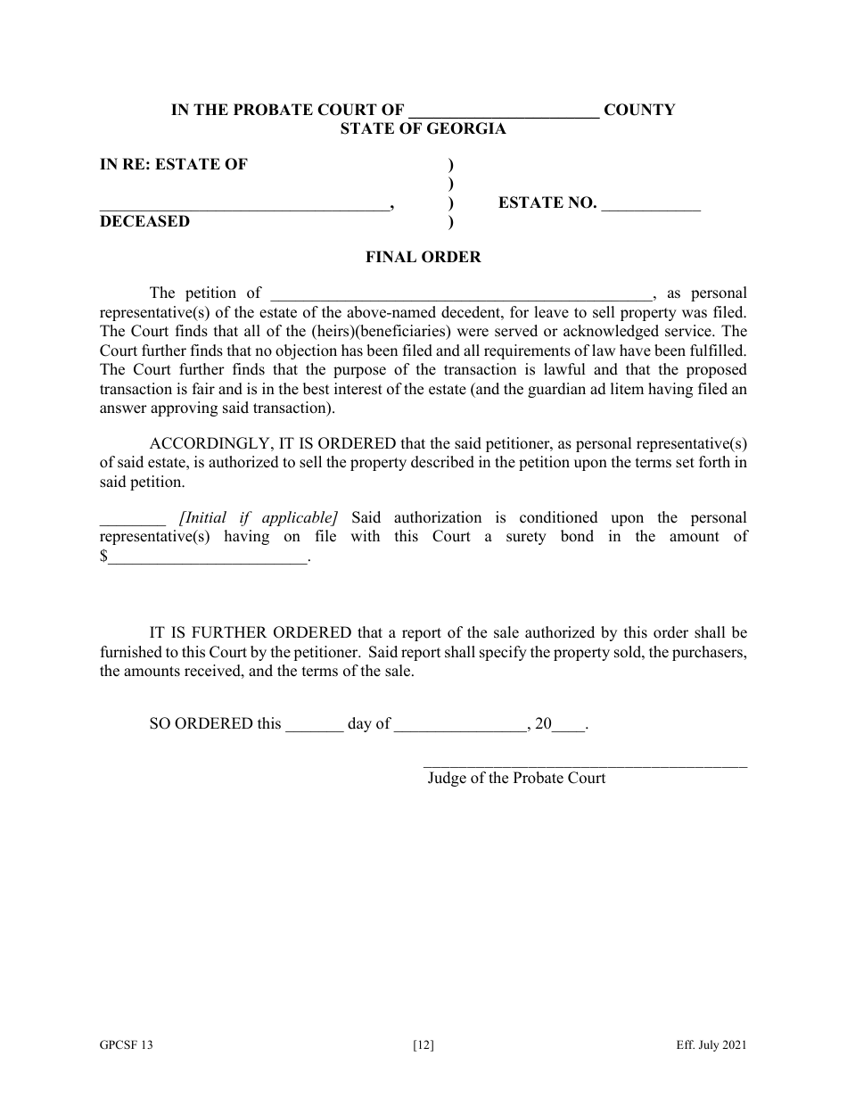 Form GPCSF13 Petition for Leave to Sell Property - Georgia (United States), Page 14