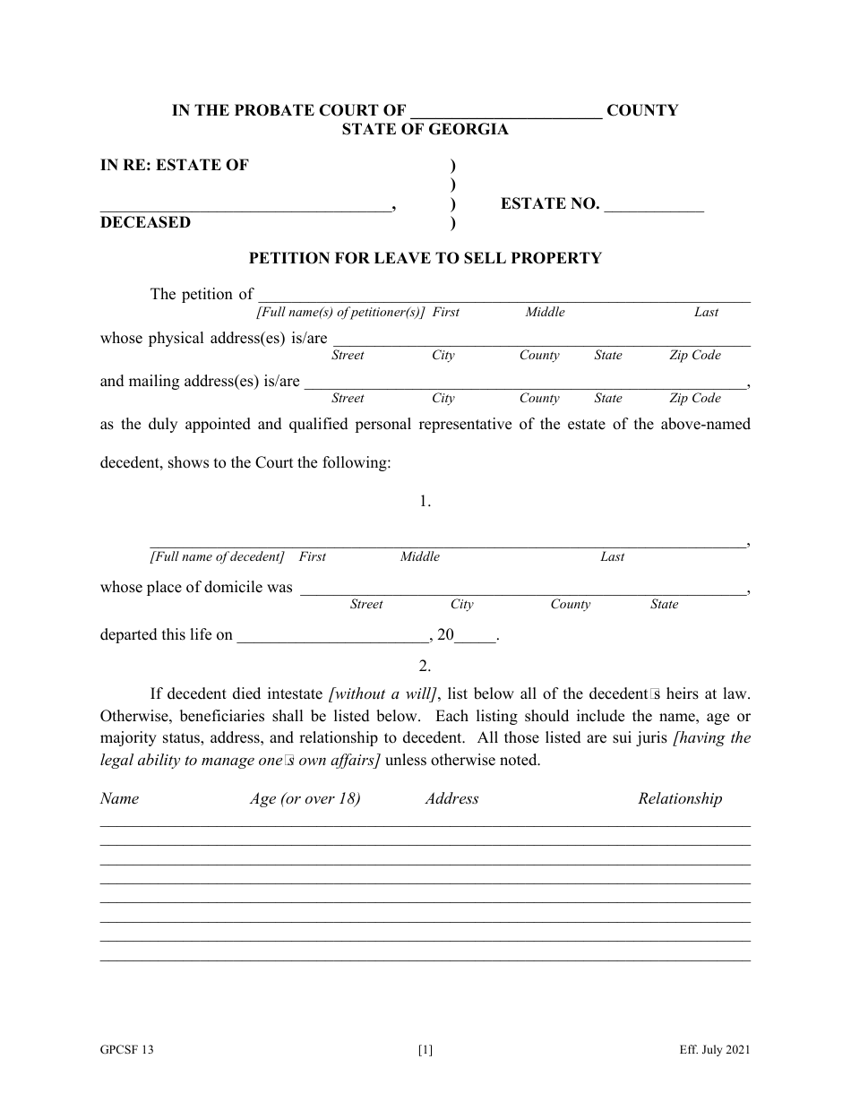 Form GPCSF13 Petition for Leave to Sell Property - Georgia (United States), Page 3