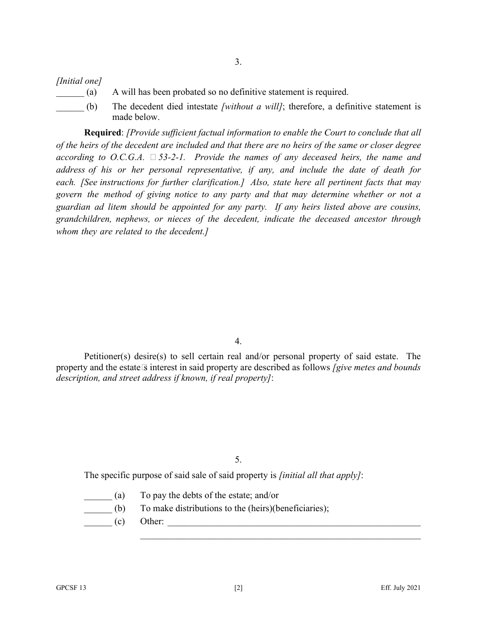 Form GPCSF13 Petition for Leave to Sell Property - Georgia (United States), Page 4
