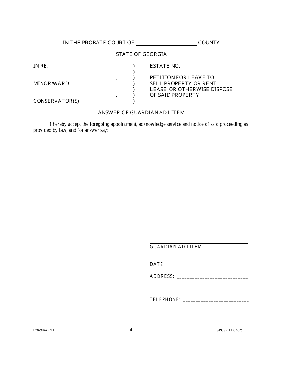 Form GPCSF14 Petition of Conservator for Leave to Sell Real or Personal Property or Rent, Lease, or Otherwise Dispose of Said Property - Georgia (United States), Page 9