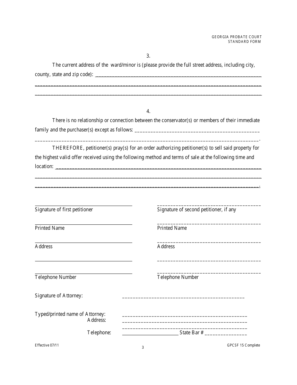Form GPCSF15 Petition for Leave to Sell Perishable Property by Conservator - Georgia (United States), Page 4